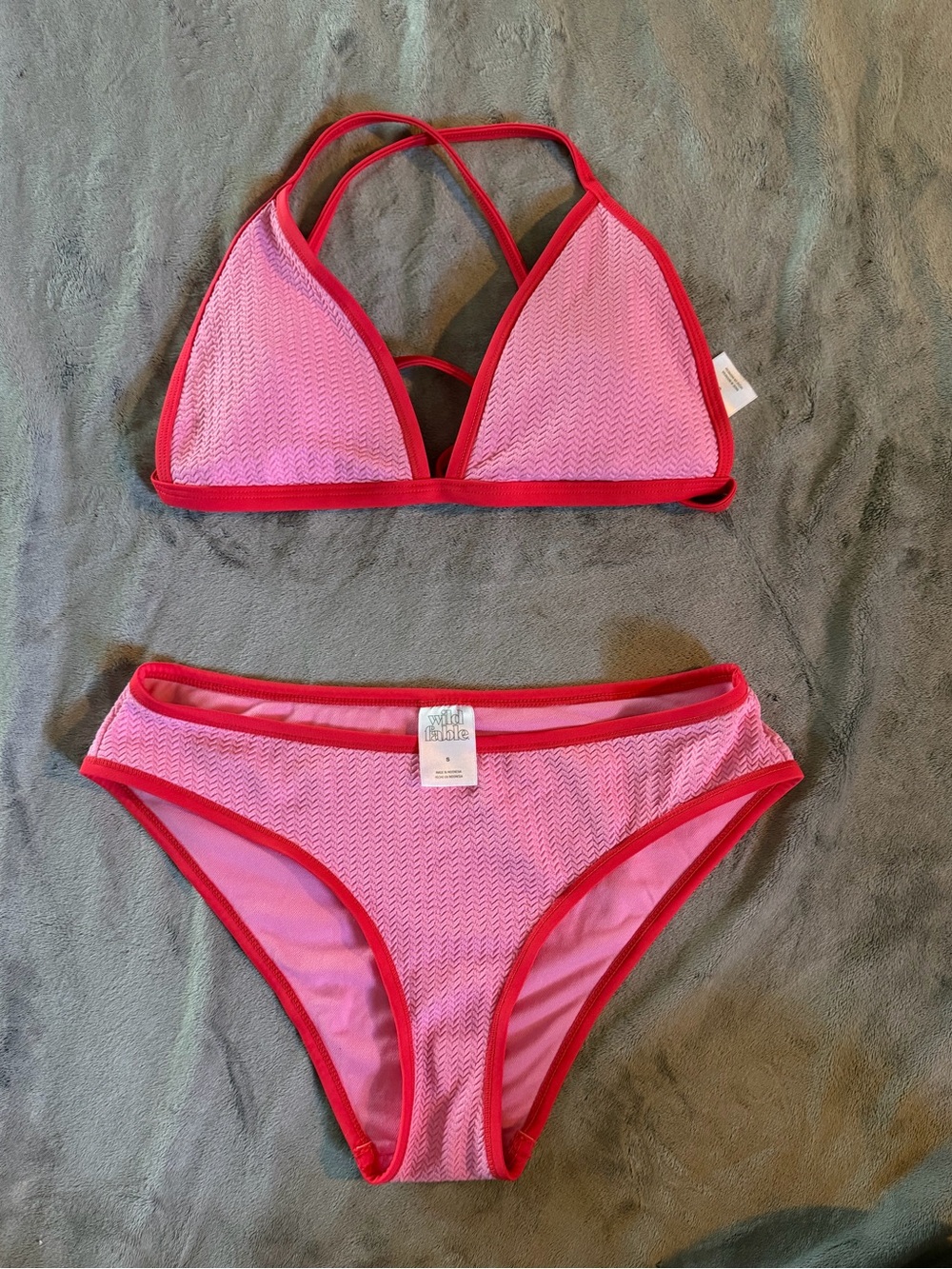 wild fable Pink Bikini Set with Red Trim